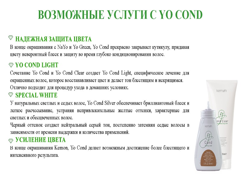 ВОЗМОЖНЫЕ УСЛУГИ С YO COND      НАДЕЖНАЯ ЗАЩИТА ЦВЕТА В